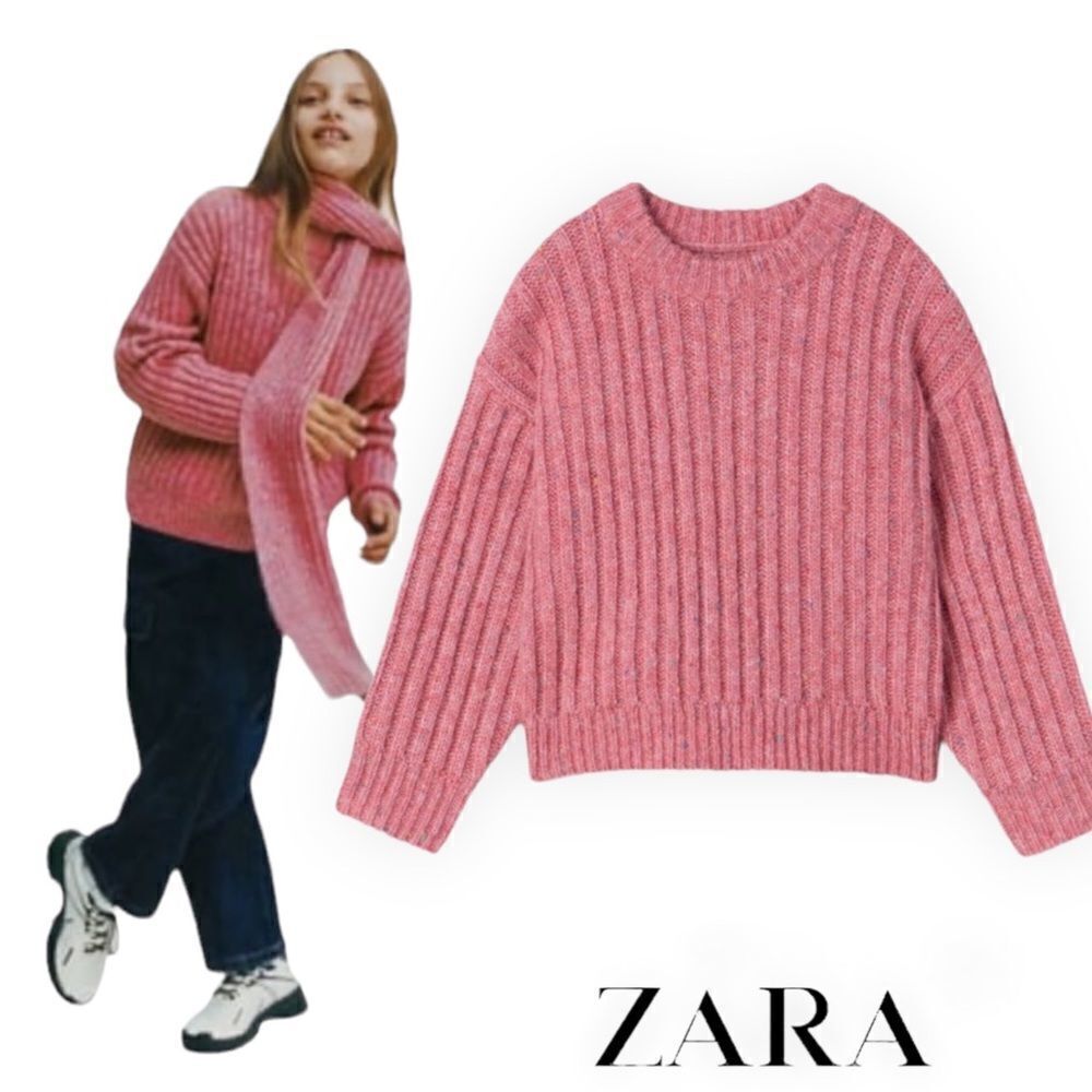 ZARA Kids | Pink | RIBBED KNIT SWEATER WITH SCARF